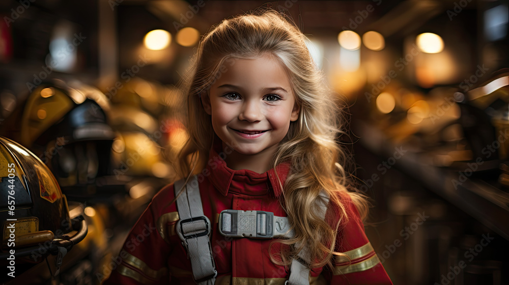A child in a firefighter suit