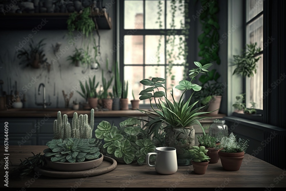 Indoor plants, plants in the house, digital art style, ai generated