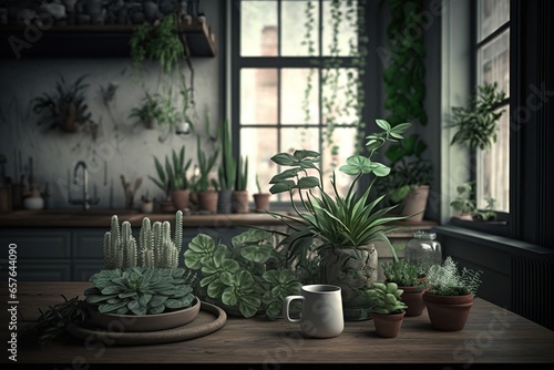 Indoor plants, plants in the house, digital art style, ai generated