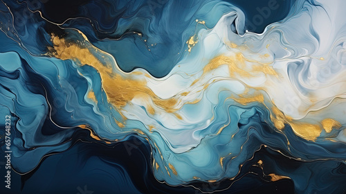 Natural Luxury Blue and Gold Abstract Fluid Art Painting in Alcohol Ink Technique Background