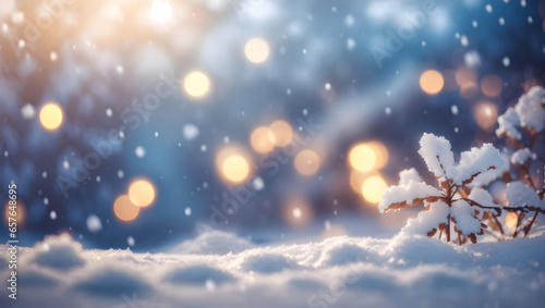 Magical winter background with snow and soft light with bokeh background © Nisit