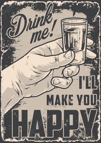 Drink me vintage flyer monochrome