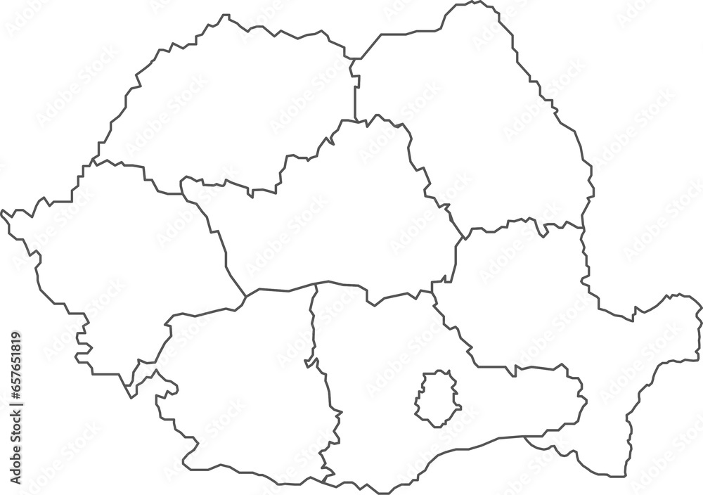 Map of Romania with detailed country map, line map.