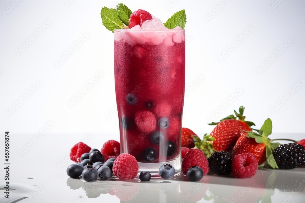 A deliciously refreshing Vanilla and Berry Blend, beautifully presented in a tall glass with fresh berries and a vanilla pod garnish A deliciously refreshing Vanilla and Berry Blend, beautifully presented in a tall glass with fresh berries and a vanilla pod garnish
