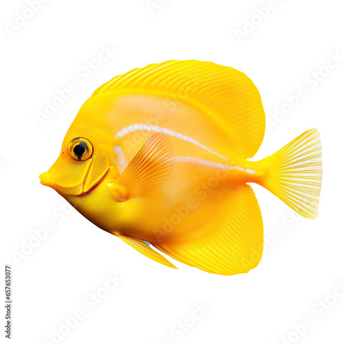yellow tang swimming, isolated on transparent background cutout