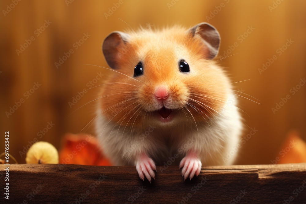cute friendly hamster standing on wooden background cute friendly hamster standing on wooden background