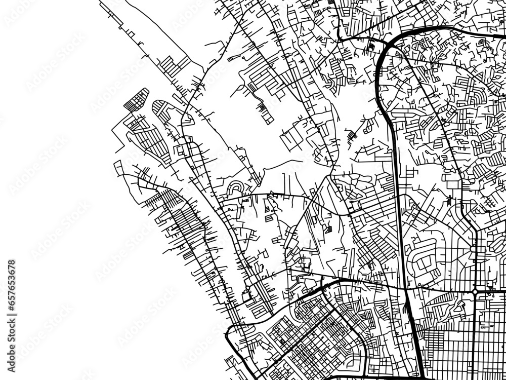 Obraz premium Vector road map of the city of Navotas in the Philippines with black roads on a white background.