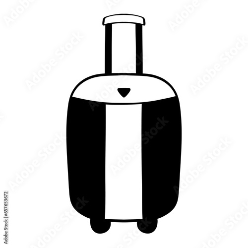 Suitcase on wheels. Travel luggage. Plastic suitcase. Vector illustration in doodle style.