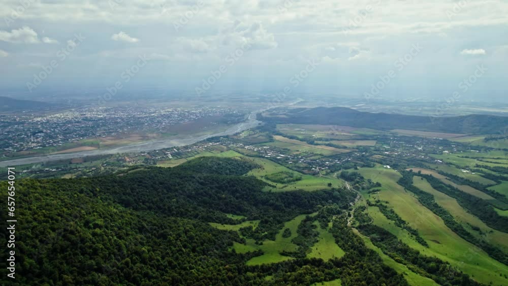 Aeriel view of summer Fields,River, and the forest in Georgia,Kakhetia Aeriel view of summer Fields,River, and the forest in Georgia,Kakhetia