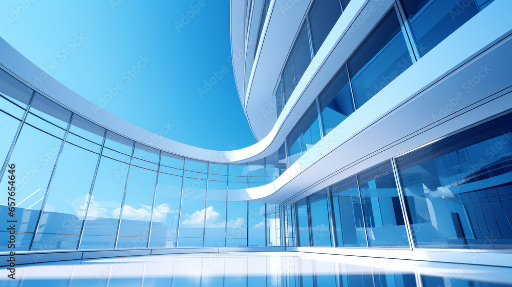 Render of futuristic architecture design detail with blue sky in background - obrazy, fototapety, plakaty 