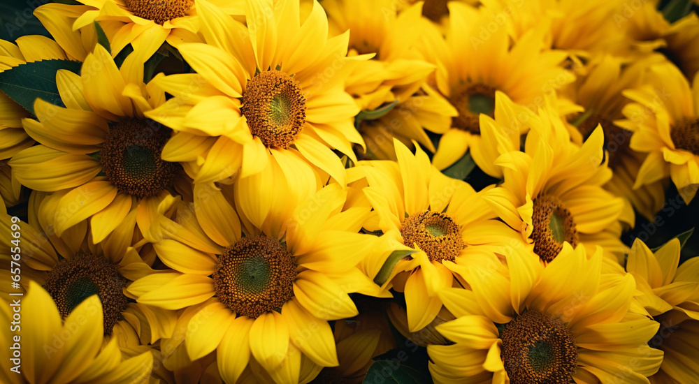 Beautiful natural yellow sunflowers with large petals
