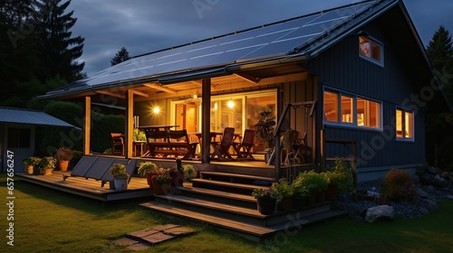 Solar powered home lights decorate the house