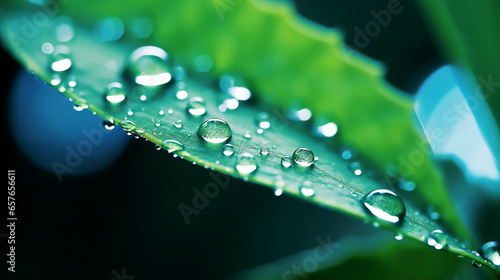 water drops on green leaf beautiful closeup macro shot