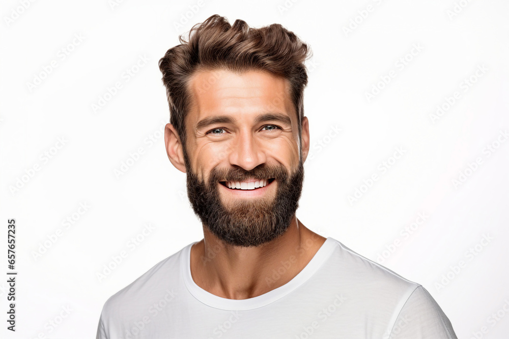 AI generated photo of handsome attractive man perfect skin haircut isolated on white background - obrazy, fototapety, plakaty 