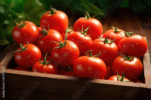 Tomato harvest in the wooden box