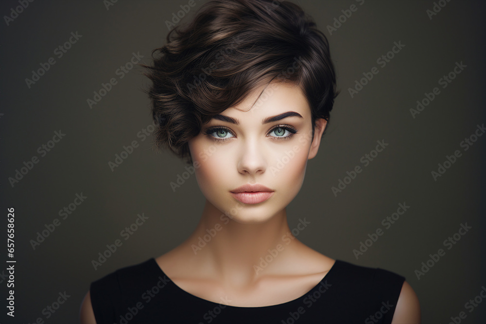 Generative AI picture of beautiful woman fashion model black hairstyle blue eyes Generative AI picture of beautiful woman fashion model black hairstyle blue eyes