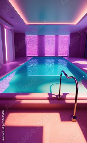 Neon style vibrant pastel colored spa wellness, pool image. Generative Ai art.