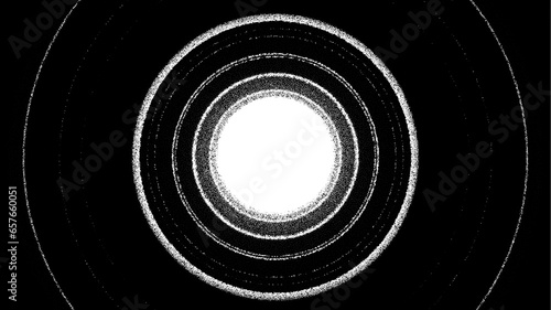 Retro styled docking corridor on space station or light at the end of tunnel concept for sci-fi poster or flyer. Gate or cave with dotwork style.