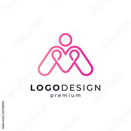 pink people with love for social, charity, childcare or education logo design