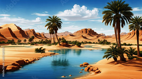 beach with trees A river in the desert with Sahara in the background