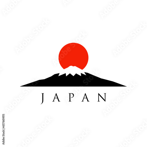 mountain with rising sun japanese logo vector illustration. mount fuji logo vector isolated. Illustration of Mount Fuji, Japan. Best mount fuji logo in elegant style. Mountain fujiyama .