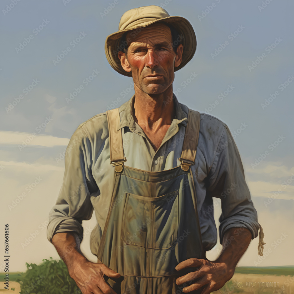 farmer standing in a field of crops, with a look of determination on their face as they contemplate the hard work that lies ahead