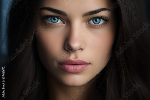 Wallpaper Mural Woman with blue eyes and long hair is looking at the camera. Torontodigital.ca