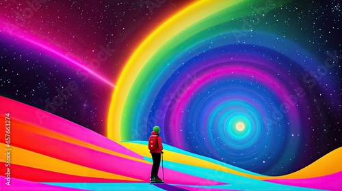 illustration of a man on a psychedelic color dynamic background