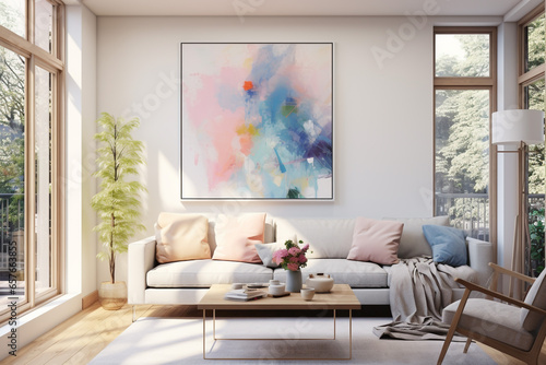 Abstract painting Painting in the interior stylish sofa set Generative ai