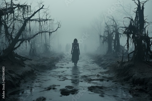 scary person stands in the fog in the forest  © stasknop
