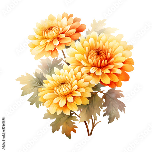 Chrysanthemum  watercolor. Fall flowers illustration. cartoon clipart