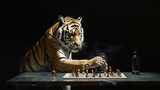 tigre poderoso jogando xadrez 