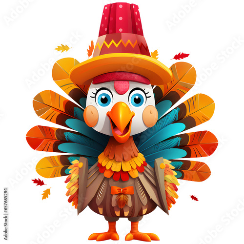 Colorful tall Thanksgiving Cartoon Turkey Bird Autumn illustration