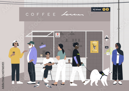 Enjoying drinks at an outdoor cafe, amidst the lively ambiance of a bustling gathering, a diverse group of individuals savoring coffee and boba tea