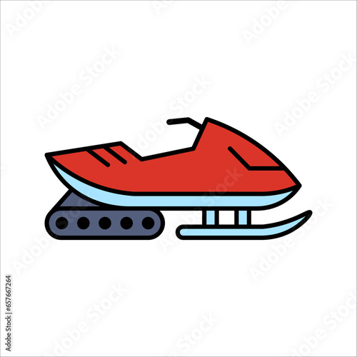 Snowmobile vector outline icon. vector illustration on white background