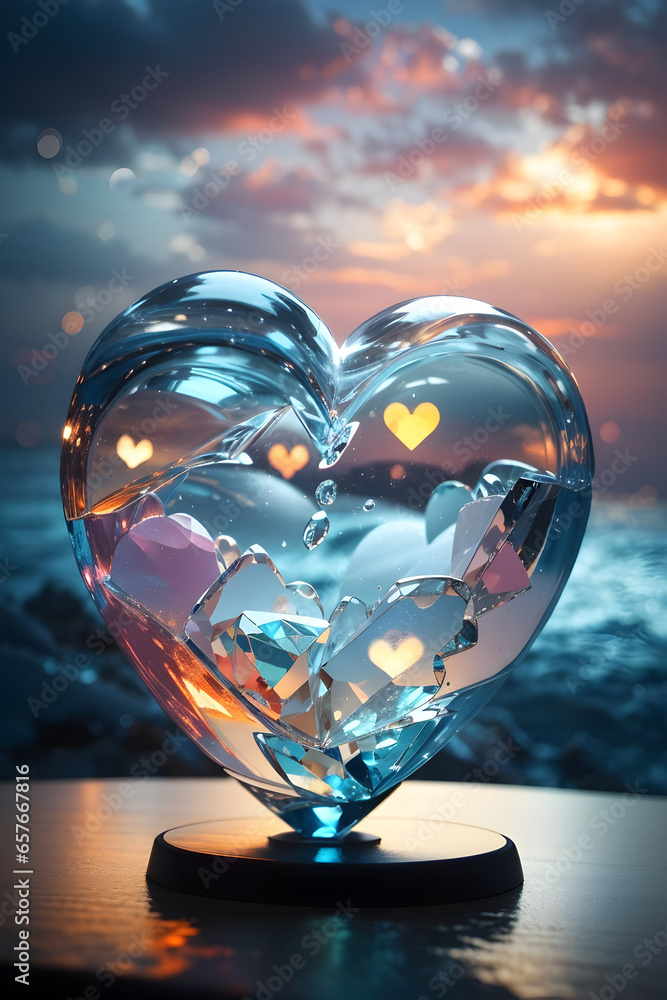 Love, Beautiful Heart Shape Glass Art, Expressed emotions, colors, shapes; a world's aesthetic masterpiece, Ai Generated Image