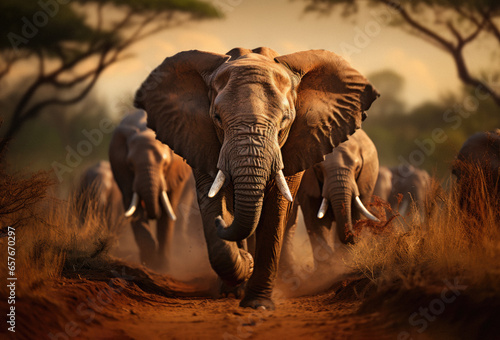 Huge herd of majestic African elephants photo