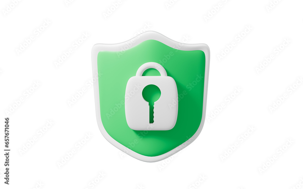 Cartoon encryption shield in the white background, 3d rendering.
