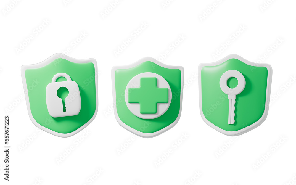 Cartoon shield with lock and key, 3d rendering. Cartoon shield with lock and key, 3d rendering.