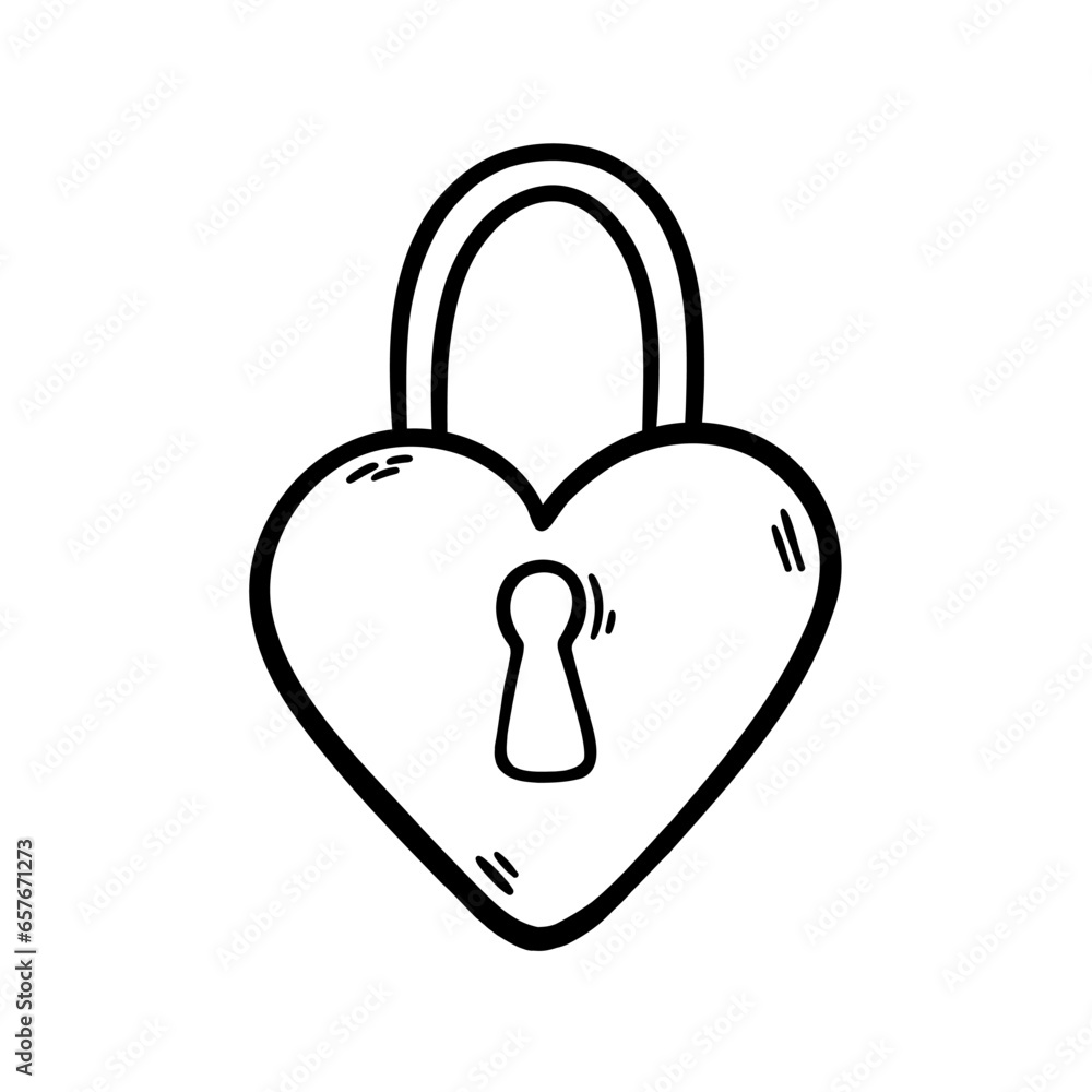 Heart shaped lock icon. Symbol of love. Valentine's Day. Hand drawn vector illustration. Heart shaped lock icon. Symbol of love. Valentine's Day. Hand drawn vector illustration.