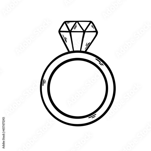 Diamond ring vector icon. Wedding ring. Valentine's Day. Illustration in doodle style.