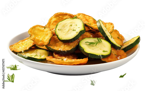 Oven Baked Zucchini Chips on isolated background