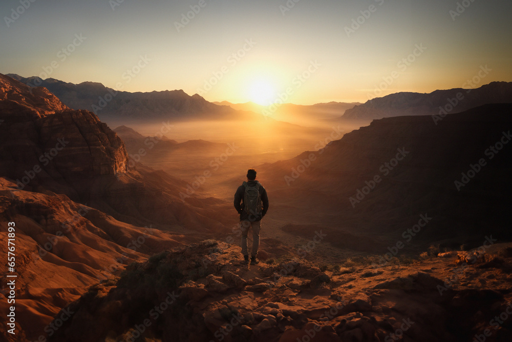 Cinematic Photo of  the Silhouette of Hiker in the Mountains