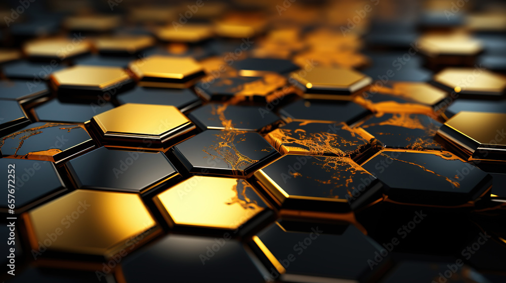 Digital Geometric Technology Black and Gold Hexagon Background Digital Geometric Technology Black and Gold Hexagon Background