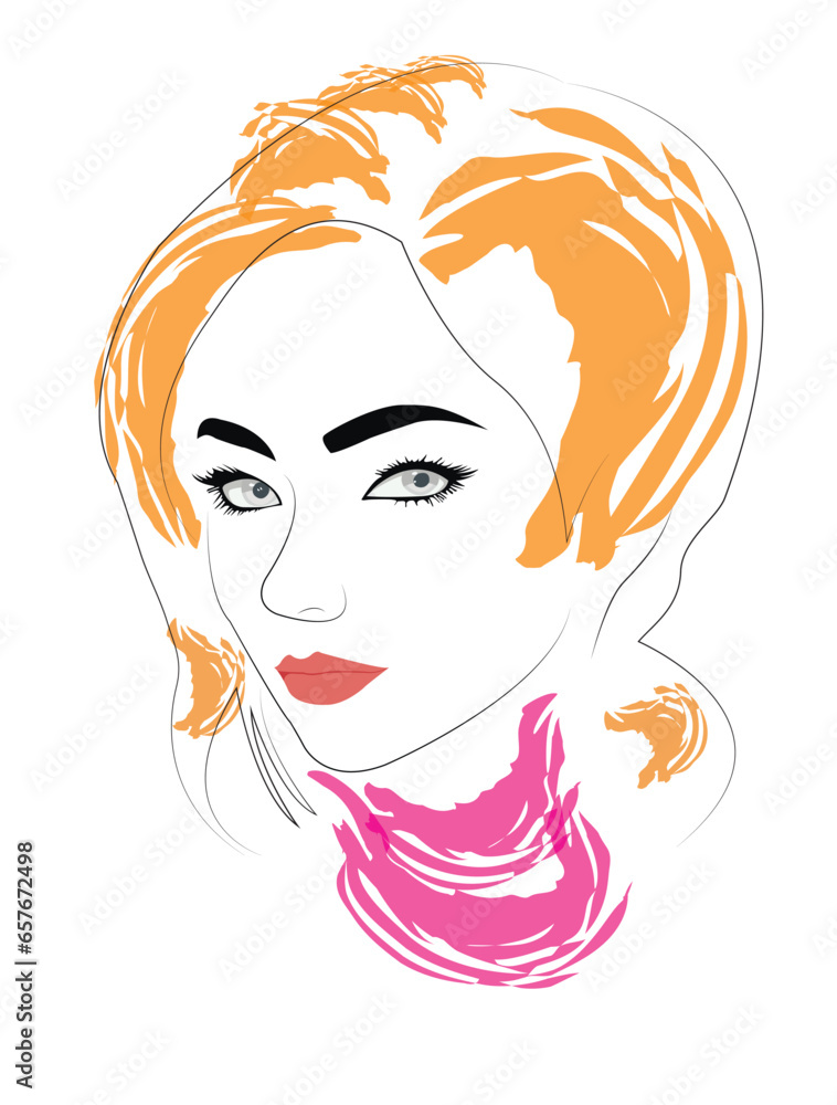Female facial features color image. Vector illustration for design