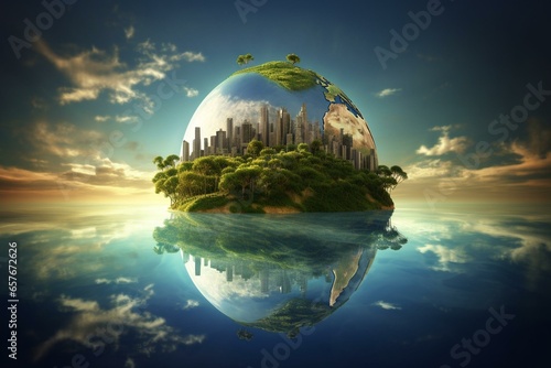 Eco-friendly planet. Clean energy shift. Generative AI © Aida