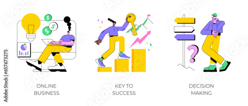 Business opportunity abstract concept vector illustration set. Online business, key to success, decision making, problem solving, leadership, startup teamwork, collaboration abstract metaphor.