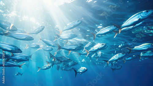 lot of small fish in the sea under water / fish colony, fishing, ocean wildlife scene photo