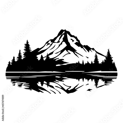 mountain icons set  hills  forest  wood  trees  rivers  lakes  nature landscape icons  travel mountain lake forest silhouette  