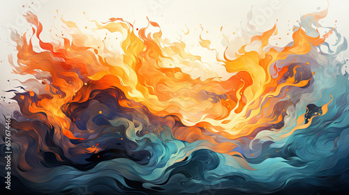 Watercolor Oil Painting Flames With Abstract Brush Stroke White Background